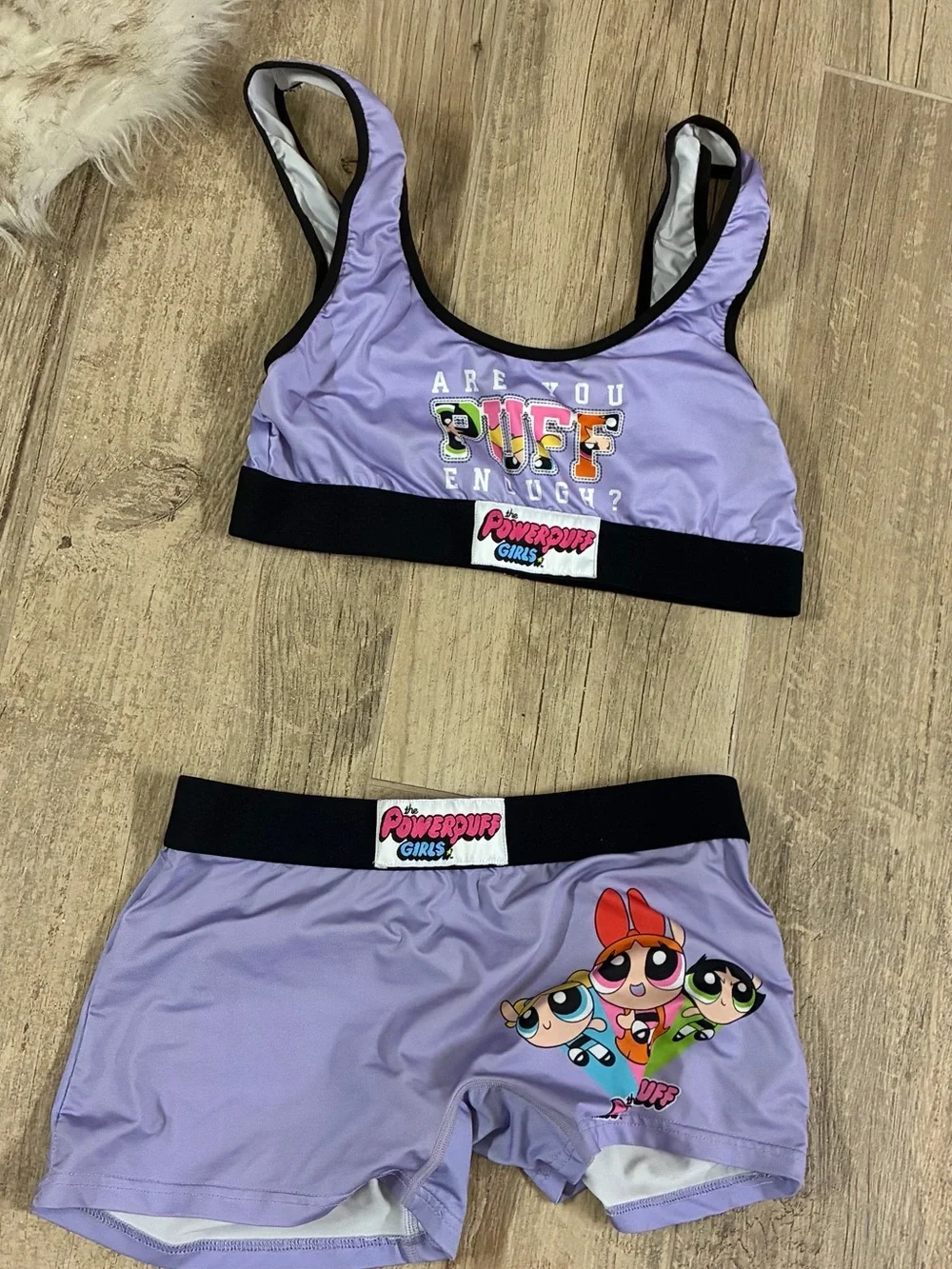 Powerpuff Girls “Are You Puff Enough?” Sports Bra & Boyshort Set Women’s Medium